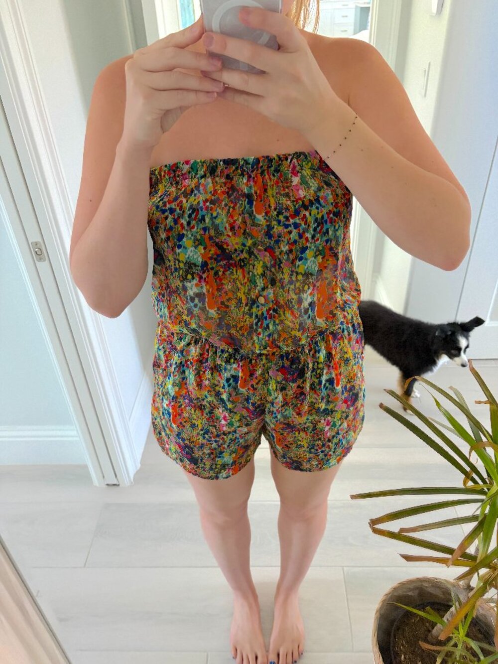 Lovely Day Colorful Abstract Print Strapless Romper Size M Tube Top Summer